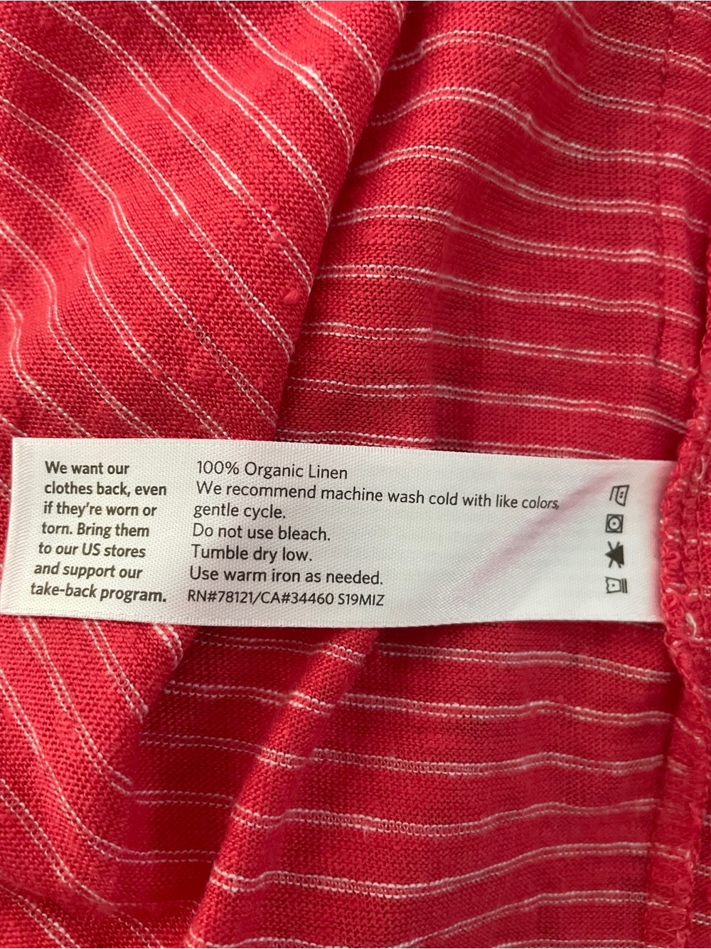 Eileen Fisher Dress Size 1X Red Striped Organic Linen Pockets 3/4 Sleeves - Picture 12 of 12